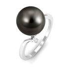 Tahitian Pearl Solitaire Bypass Engagement Ring with Diamond Tahitian pearl - ( AAA ) - Quality - Rosec Jewels