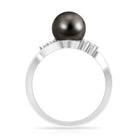 Bypass Tahitian Pearl Engagement Ring with Diamond Trio Tahitian pearl - ( AAA ) - Quality - Rosec Jewels