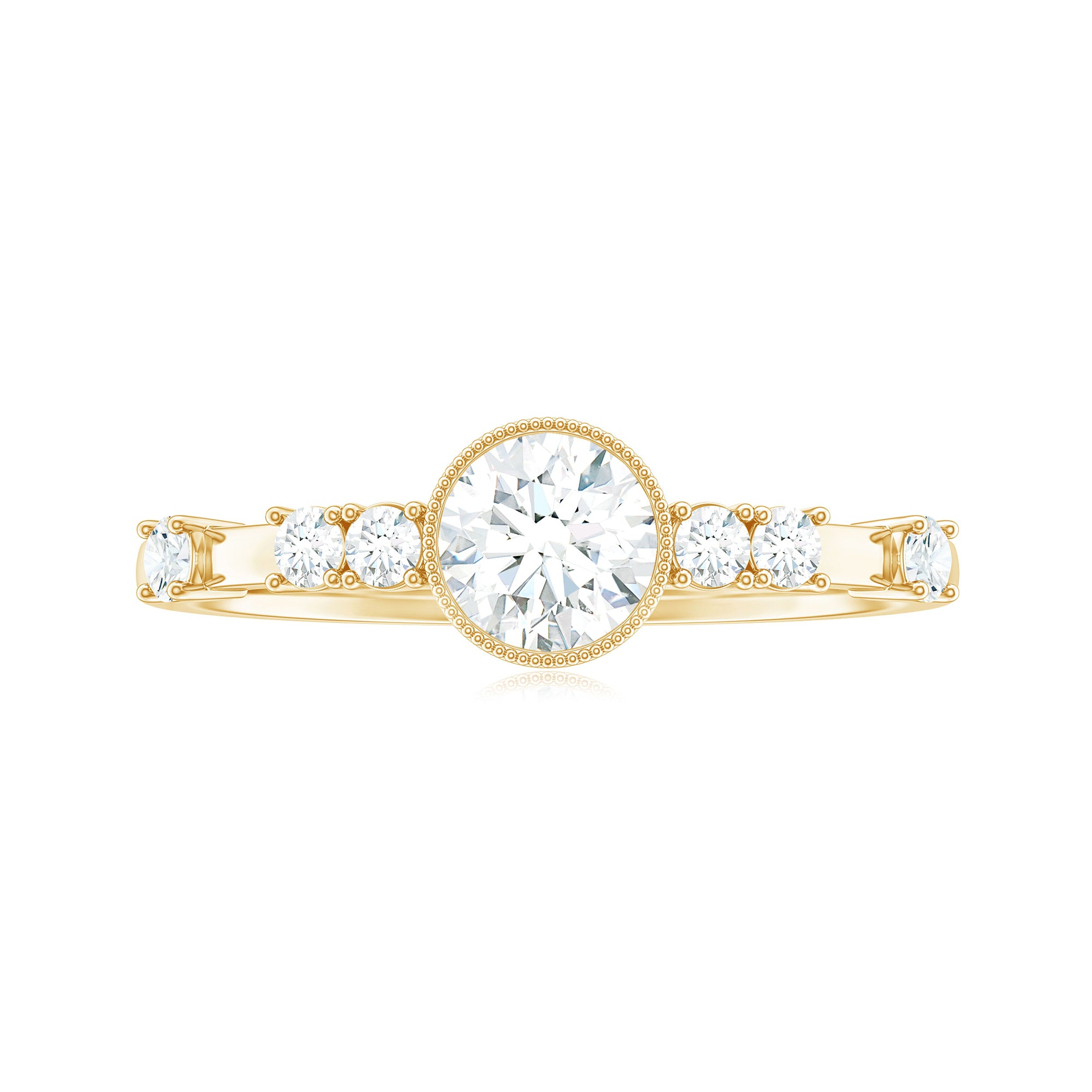 Round Moissanite Solitaire Engagement Ring in Beaded Bezel Setting Moissanite - ( D-VS1 ) - Color and Clarity - Rosec Jewels