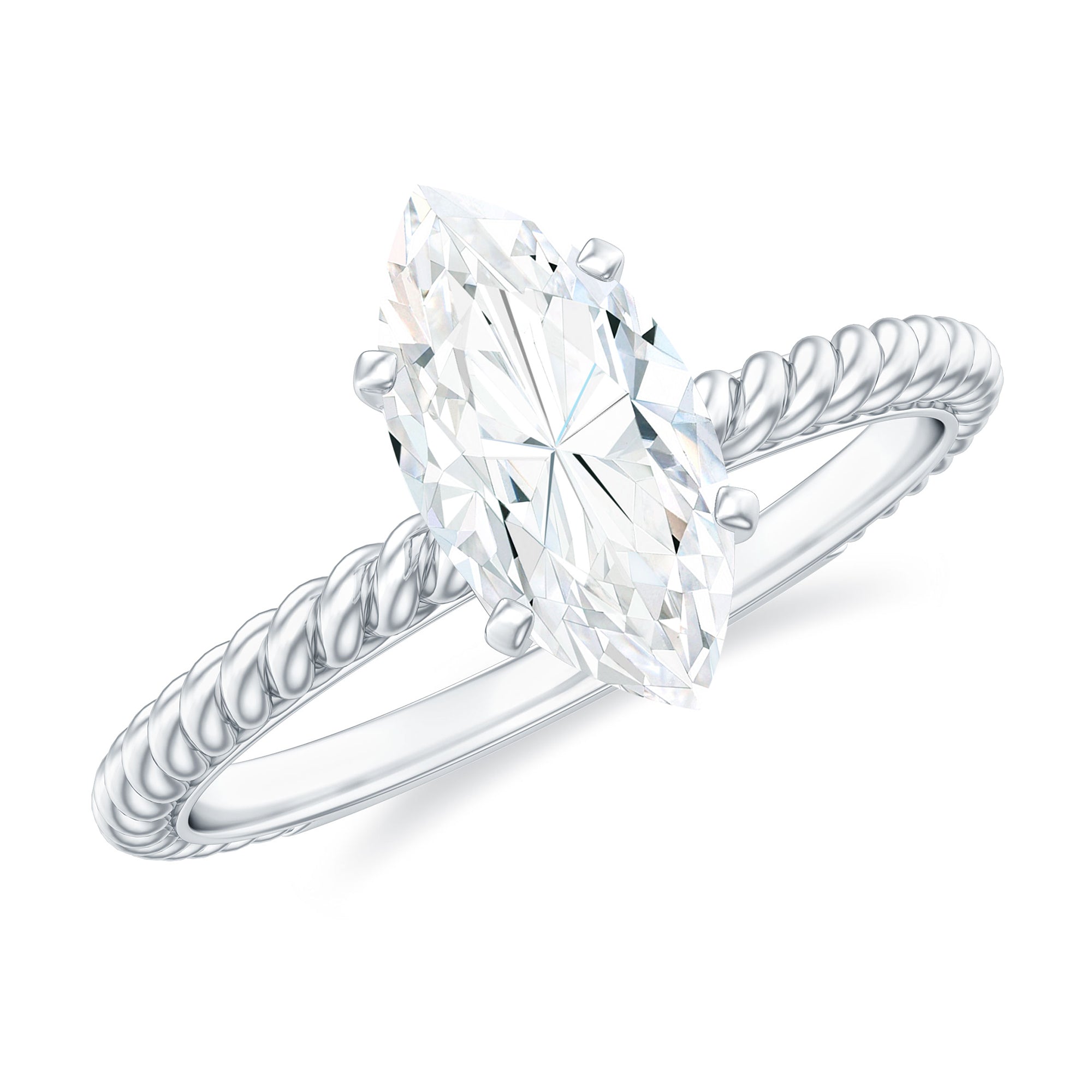 Marquise Cut Moissanite Solitaire Ring with Gold Twisted Rope Moissanite - ( D-VS1 ) - Color and Clarity - Rosec Jewels