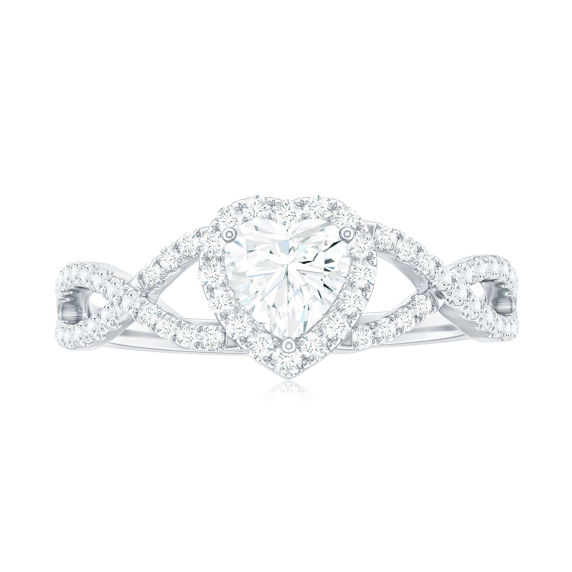 Heart Shape Moissanite Crossover Engagement Ring Moissanite - ( D-VS1 ) - Color and Clarity - Rosec Jewels