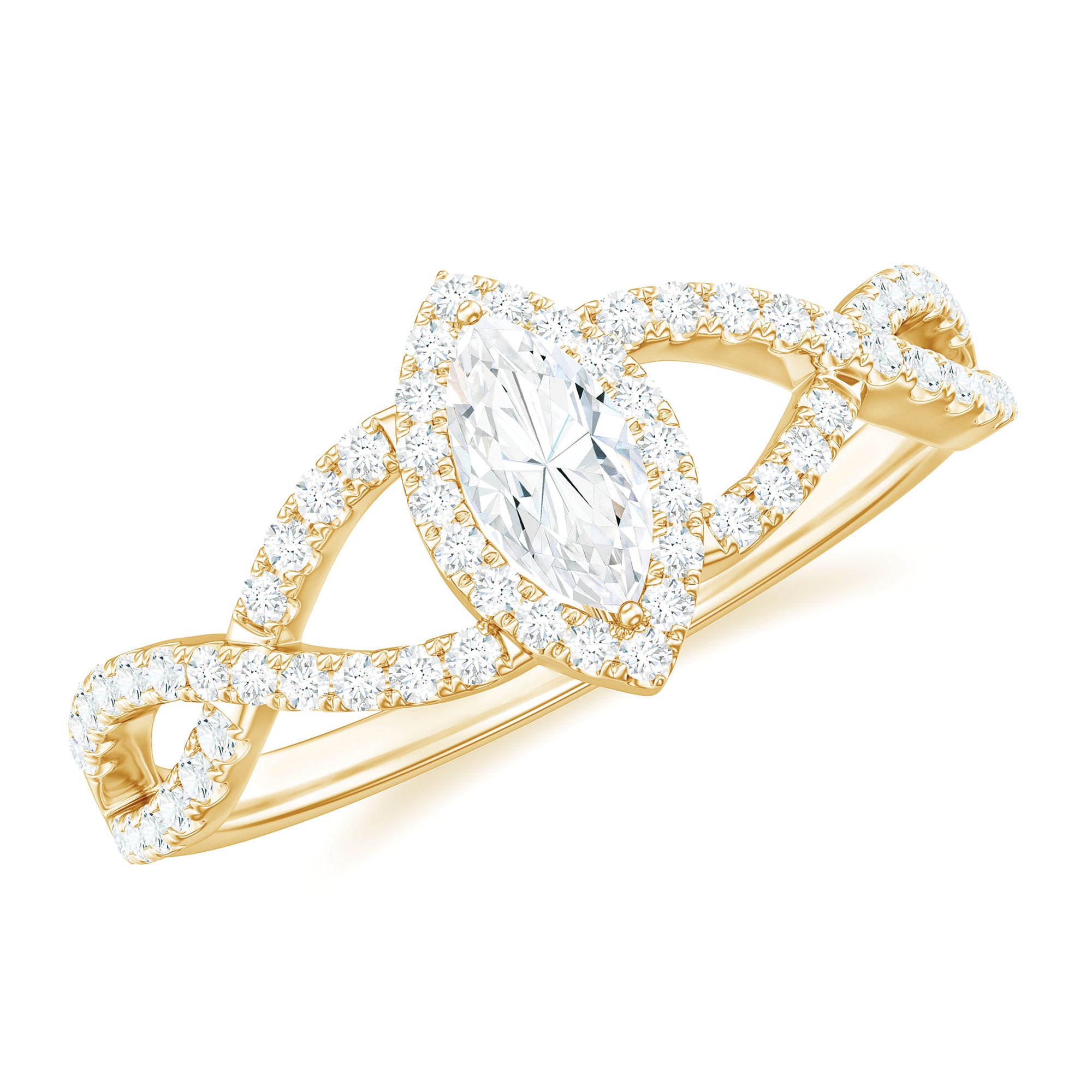 Marquise Cut Moissanite Crossover Engagement Ring in Gold Moissanite - ( D-VS1 ) - Color and Clarity - Rosec Jewels