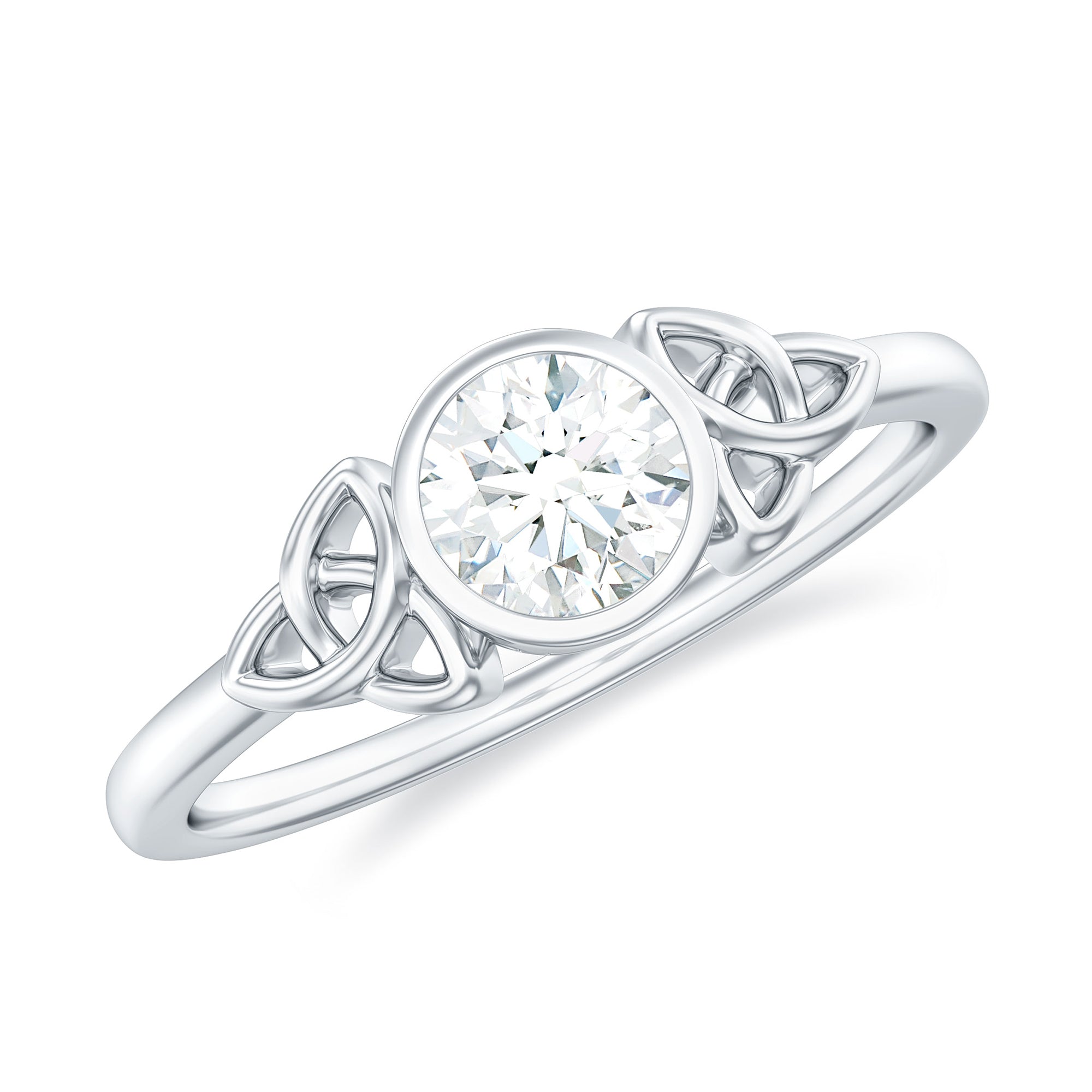 Round Moissanite Solitaire Celtic Knot Ring in Bezel Setting Moissanite - ( D-VS1 ) - Color and Clarity - Rosec Jewels