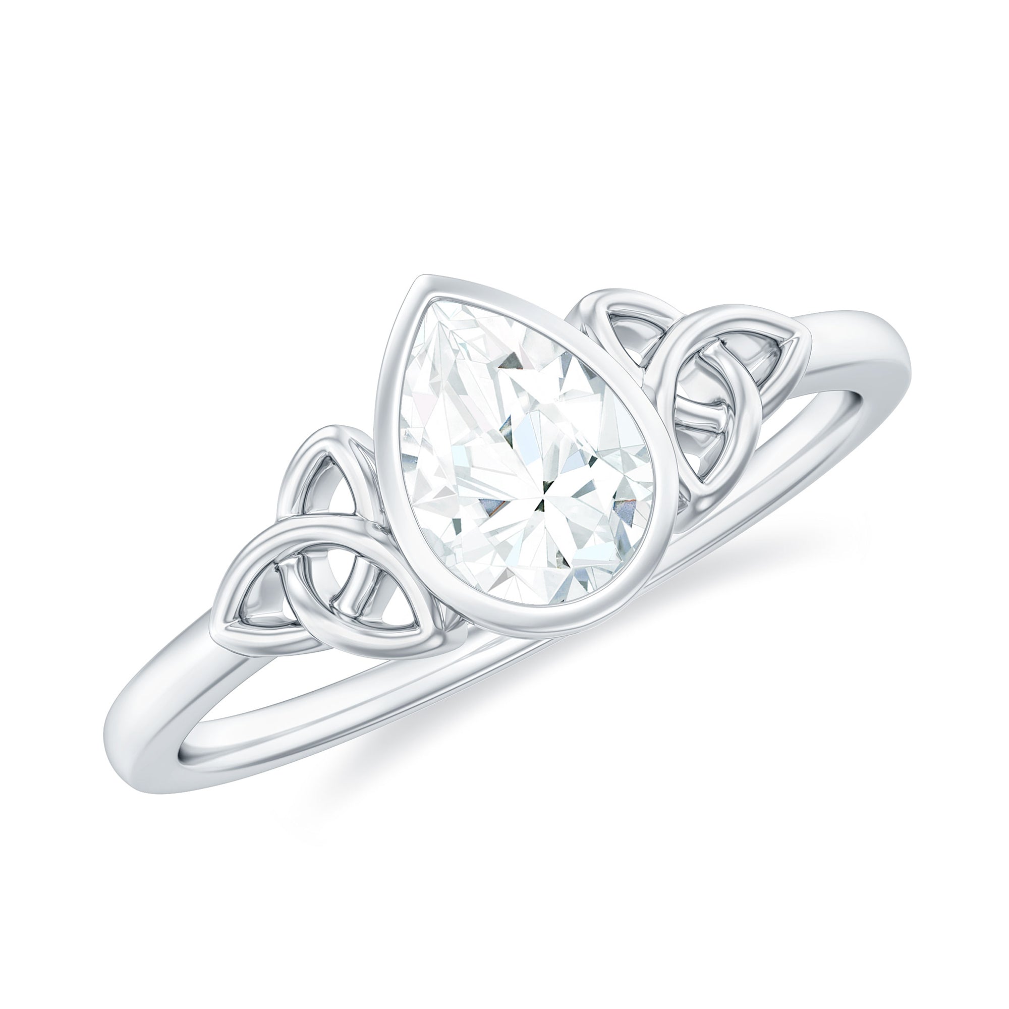 Pear Shaped Moissanite Solitaire Celtic Knot Ring in Bezel Setting Moissanite - ( D-VS1 ) - Color and Clarity - Rosec Jewels