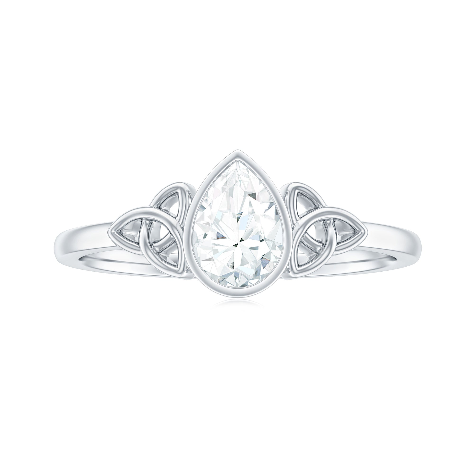 Pear Shaped Moissanite Solitaire Celtic Knot Ring in Bezel Setting Moissanite - ( D-VS1 ) - Color and Clarity - Rosec Jewels