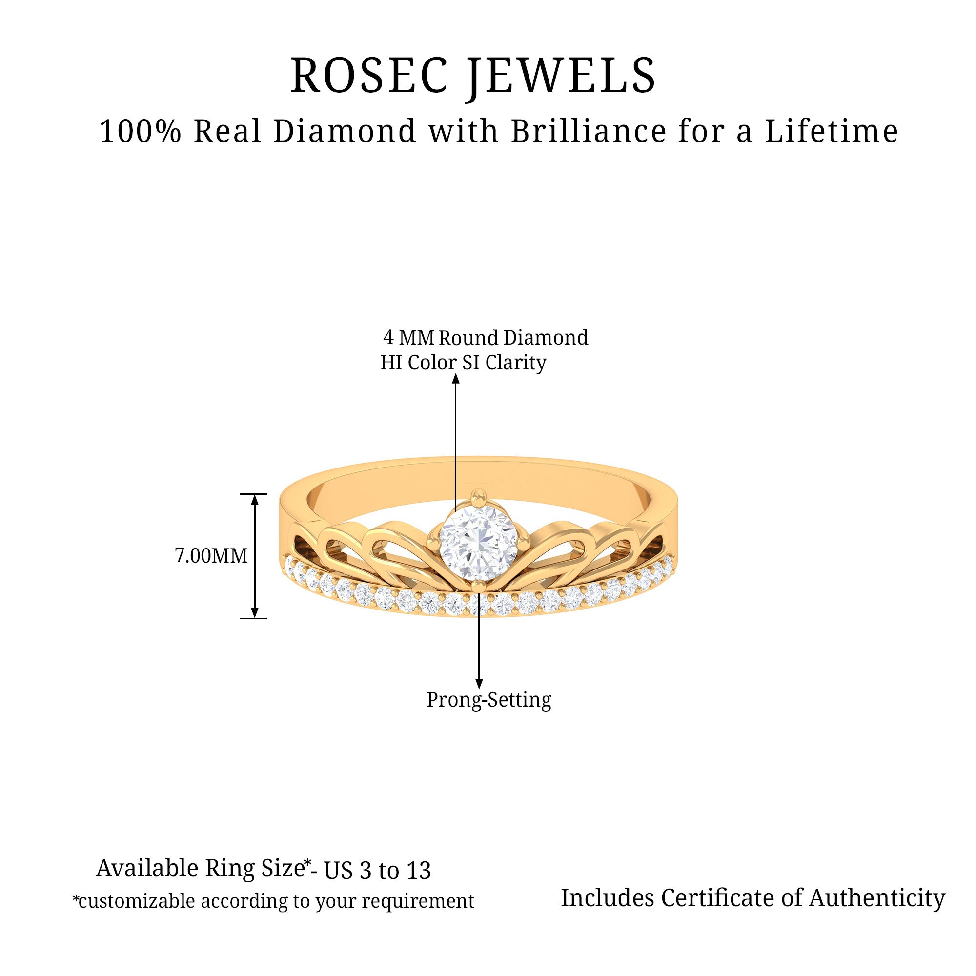 Round Shape Diamond Crown Band Ring Diamond - ( HI-SI ) - Color and Clarity - Rosec Jewels