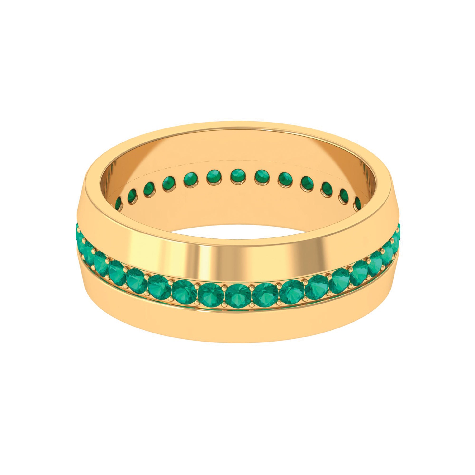 Natural Green Emerald Wide Band Ring Emerald - ( AAA ) - Quality - Rosec Jewels