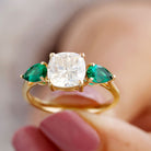 3 CT Moissanite and Created Emerald Trilogy Engagement Ring Lab Created Emerald - ( AAAA ) - Quality - Rosec Jewels