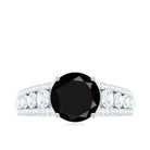 Round Black Onyx and Moissanite Statement Engagement Ring Black Onyx - ( AAA ) - Quality - Rosec Jewels