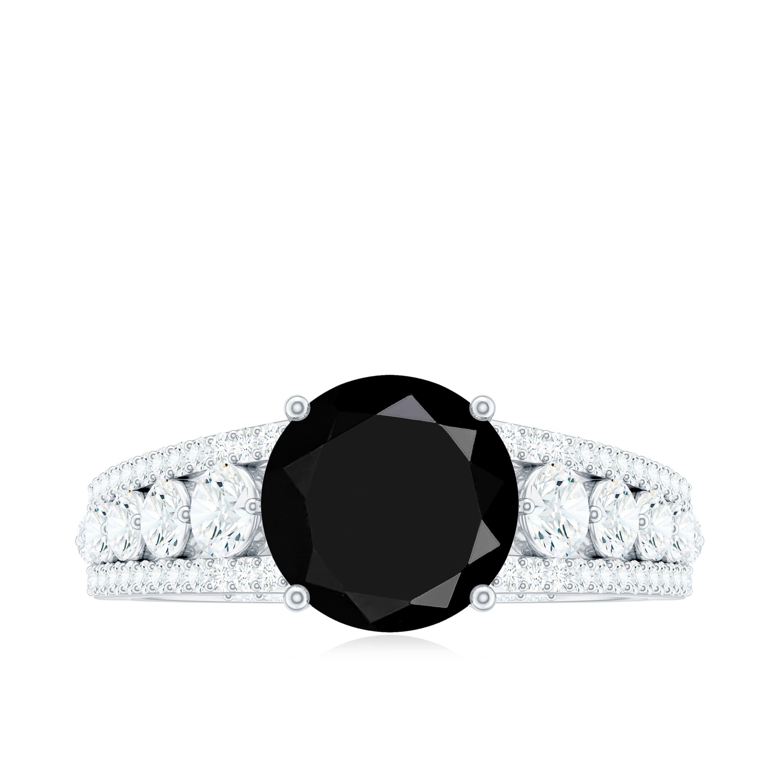 Designer Engagement Ring with Black Spinel and Moissanite Black Spinel - ( AAA ) - Quality - Rosec Jewels