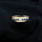 Lab Grown Blue Sapphire and Moissanite Engraved Anniversary Band Ring Lab Created Blue Sapphire - ( AAAA ) - Quality - Rosec Jewels