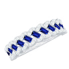 1 CT Created Blue Sapphire and Diamond Antique Half Eternity Band Ring Lab Created Blue Sapphire - ( AAAA ) - Quality - Rosec Jewels