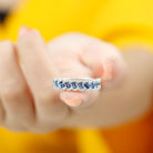 1 CT Created Blue Sapphire and Diamond Antique Half Eternity Band Ring Lab Created Blue Sapphire - ( AAAA ) - Quality - Rosec Jewels