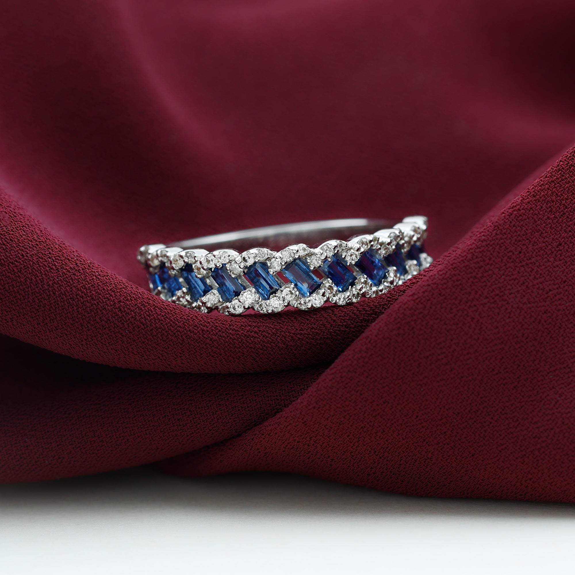 1 CT Created Blue Sapphire and Diamond Antique Half Eternity Band Ring Lab Created Blue Sapphire - ( AAAA ) - Quality - Rosec Jewels