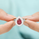 2 CT Pear Cut Created Ruby Solitaire Engagement Ring with Diamond Halo Lab Created Ruby - ( AAAA ) - Quality - Rosec Jewels