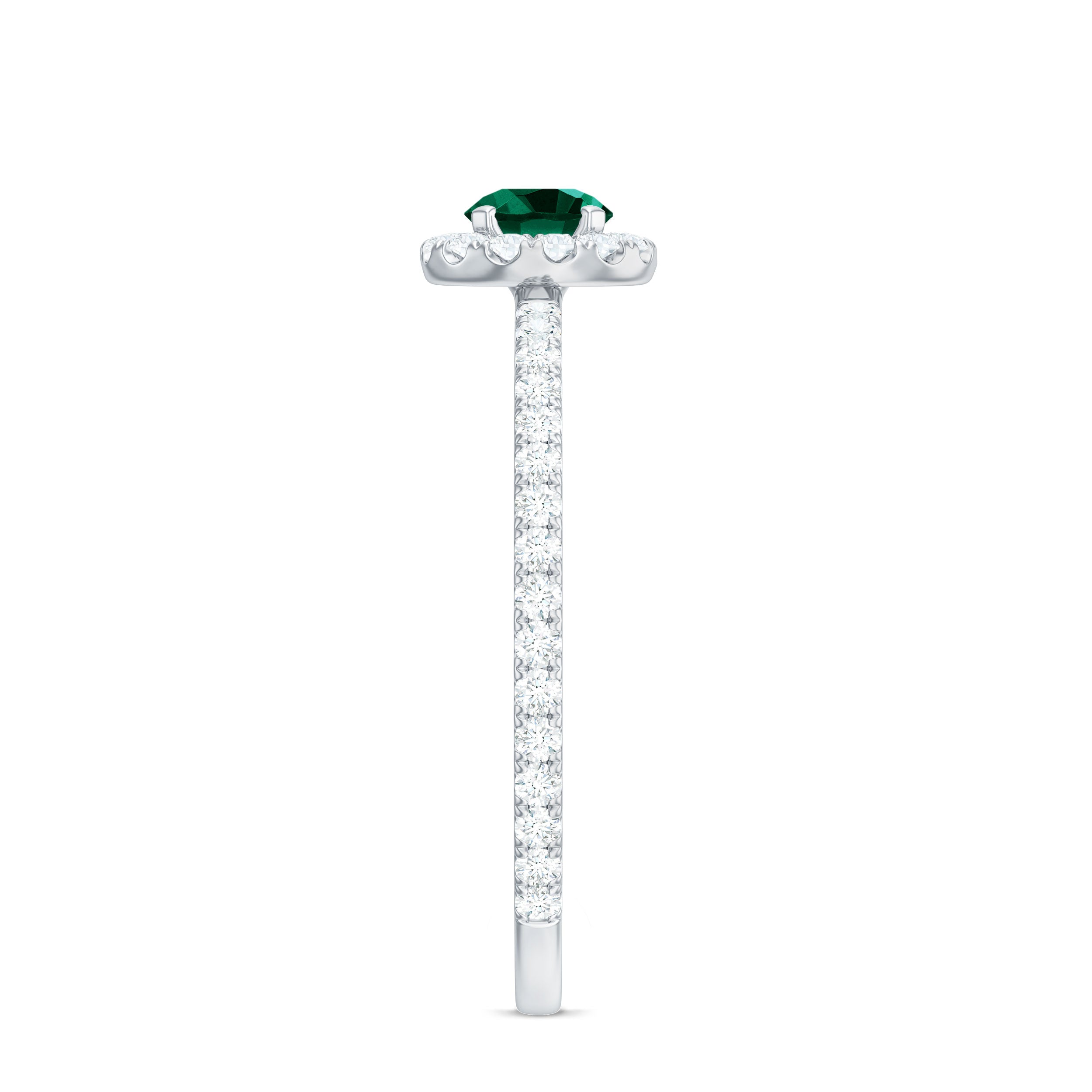 Lab Grown Emerald Minimal Halo Engagement Ring with Diamond Lab Created Emerald - ( AAAA ) - Quality - Rosec Jewels