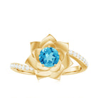 Swiss Blue Topaz and Diamond Flower Engagement Ring with Bypass Shank Swiss Blue Topaz - ( AAA ) - Quality - Rosec Jewels