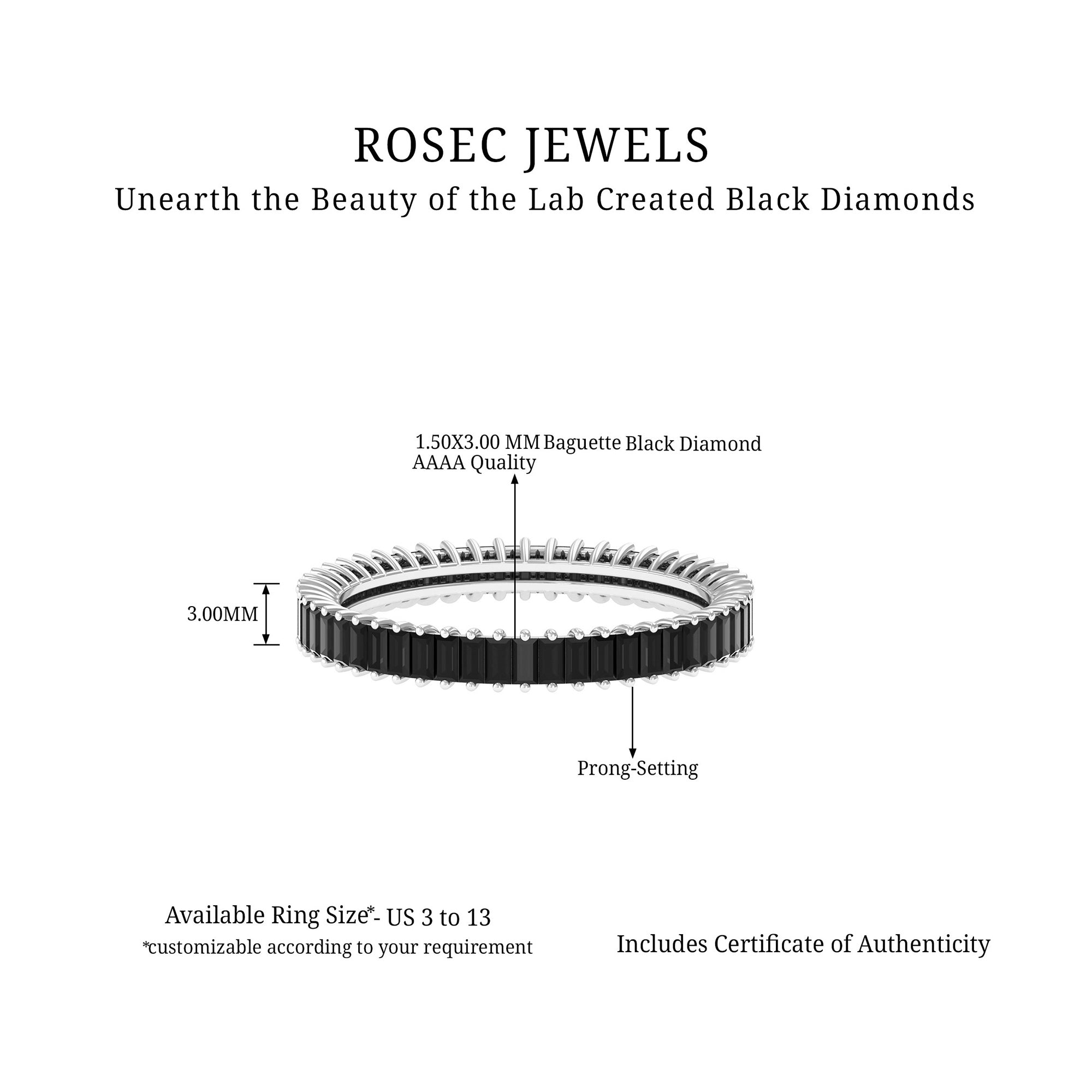 Baguette Cut Created Black Diamond Eternity Band Ring Lab Created Black Diamond - ( AAAA ) - Quality - Rosec Jewels