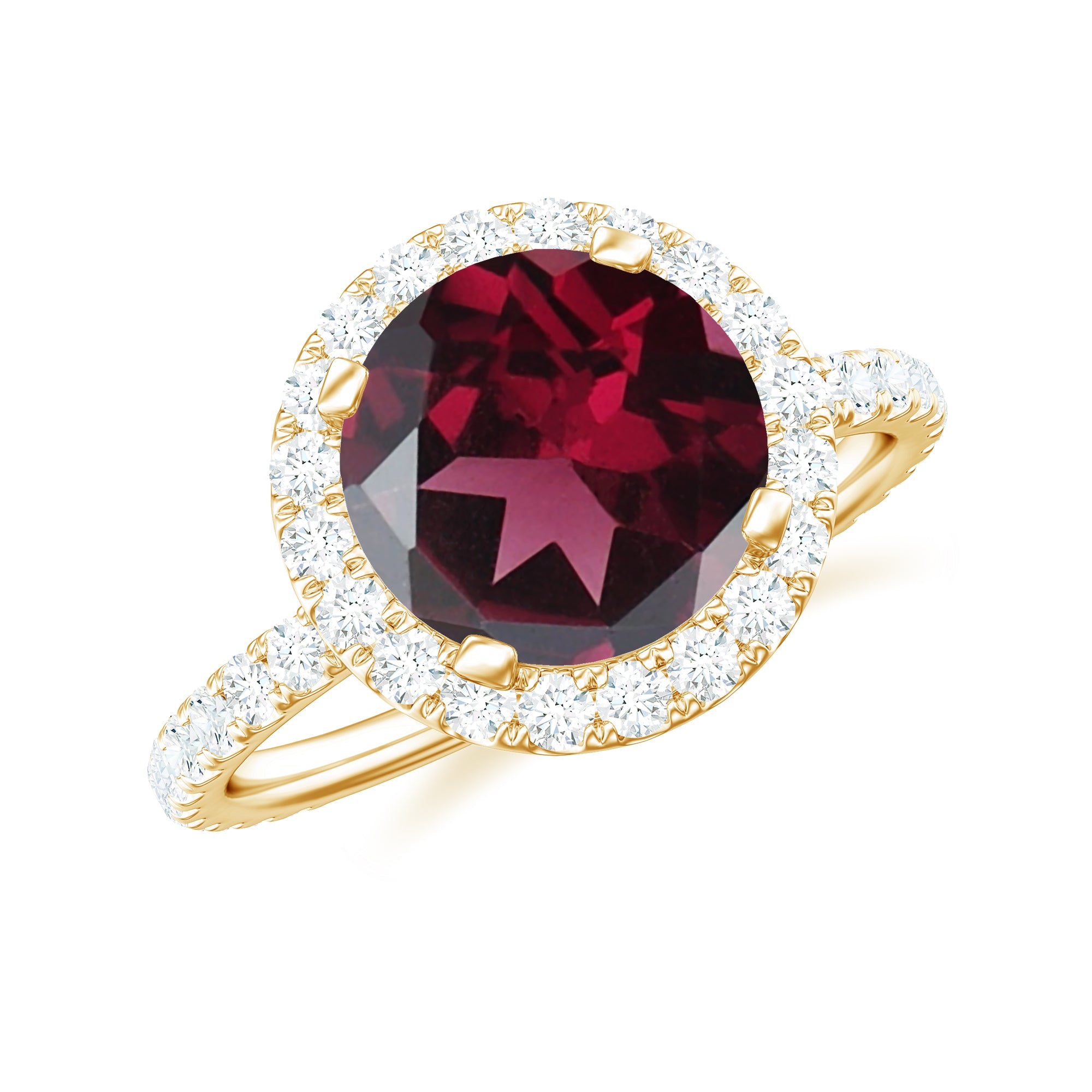 Real Rhodolite Halo Engagement Ring with Moissanite Rhodolite - ( AAA ) - Quality - Rosec Jewels