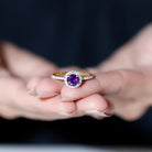 Classic Round Amethyst Engagement Ring with Moissanite Halo Amethyst - ( AAA ) - Quality - Rosec Jewels