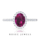 2 CT Oval Rhodolite Engagement Ring with Diamond Halo Rhodolite - ( AAA ) - Quality - Rosec Jewels