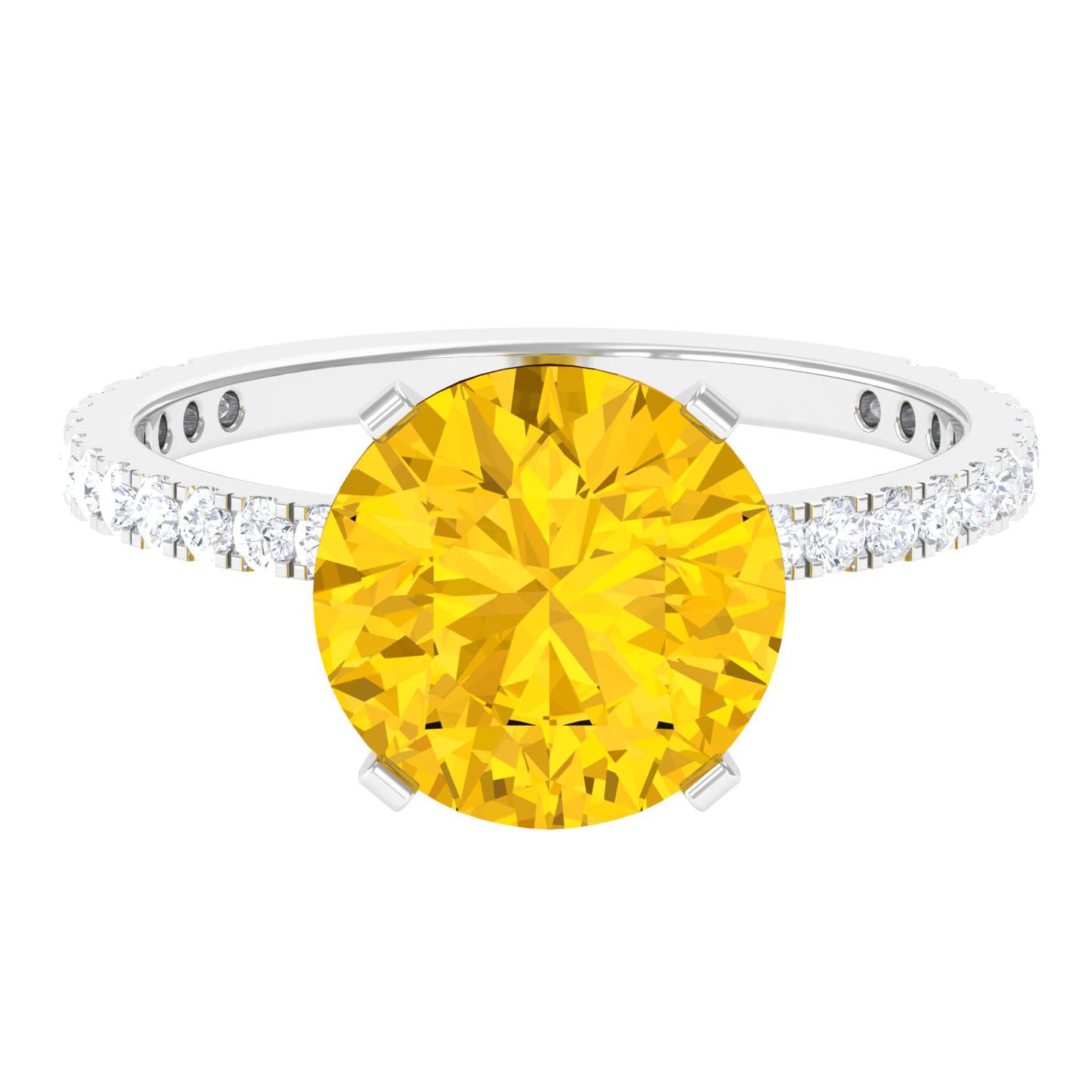 Created Yellow Sapphire Solitaire Engagement Ring with Diamond Lab Created Yellow Sapphire - ( AAAA ) - Quality - Rosec Jewels