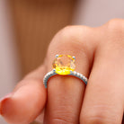 Created Yellow Sapphire Solitaire Engagement Ring with Diamond Lab Created Yellow Sapphire - ( AAAA ) - Quality - Rosec Jewels