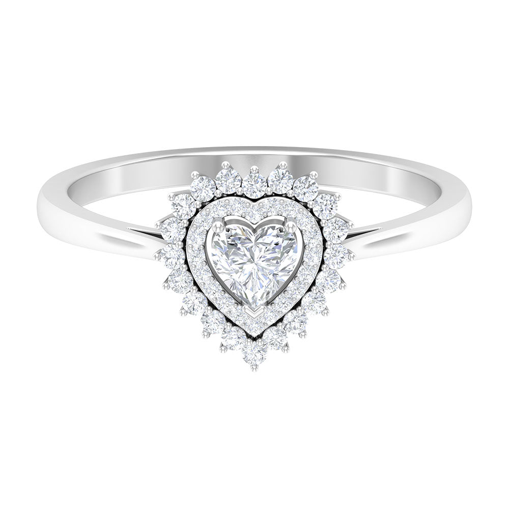 Heart Shape Diamond Engagement Ring with Double Halo Diamond - ( HI-SI ) - Color and Clarity - Rosec Jewels