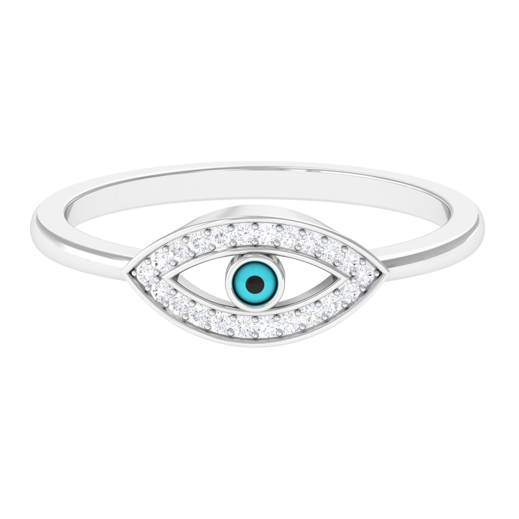 Moissanite Evil Eye Ring with Enamel Moissanite - ( D-VS1 ) - Color and Clarity - Rosec Jewels