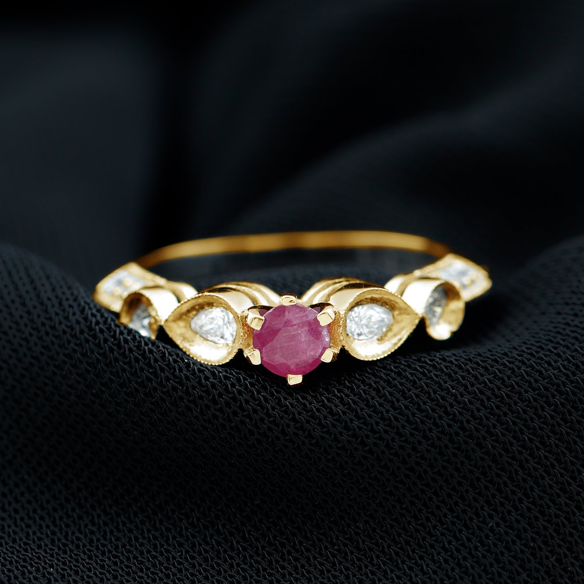 Minimal Ruby Engagement Ring with Diamond Accent Ruby - ( AAA ) - Quality - Rosec Jewels