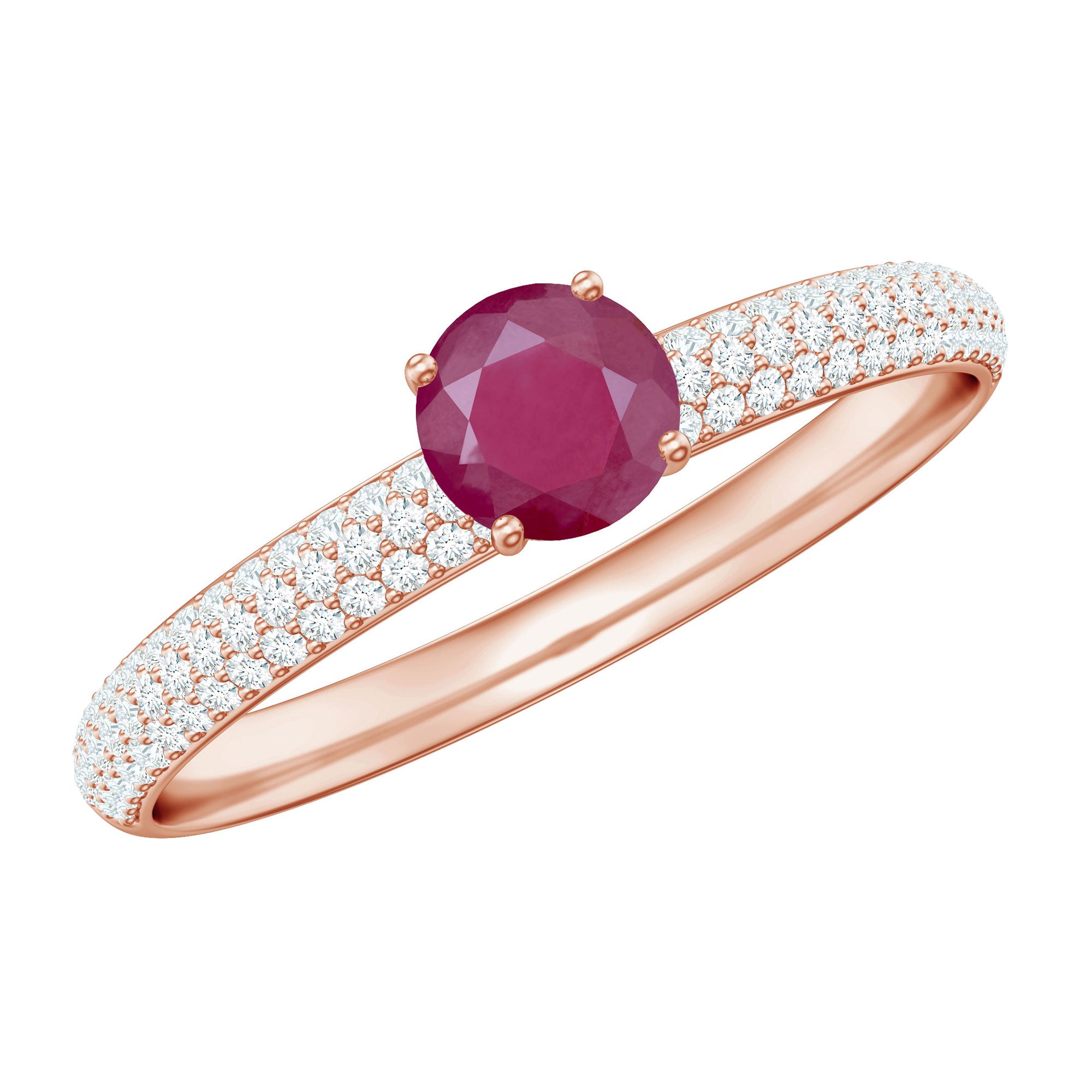 Natural Ruby Solitaire Ring with Diamond Side Stones Ruby - ( AAA ) - Quality - Rosec Jewels