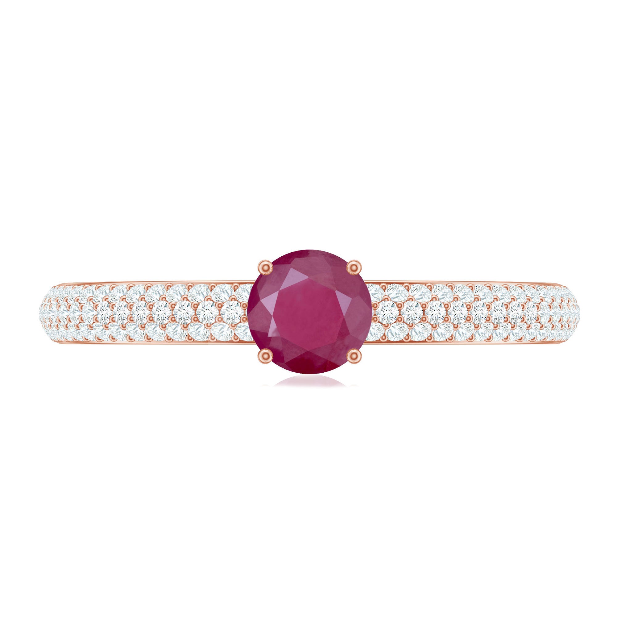 Natural Ruby Solitaire Ring with Diamond Side Stones Ruby - ( AAA ) - Quality - Rosec Jewels