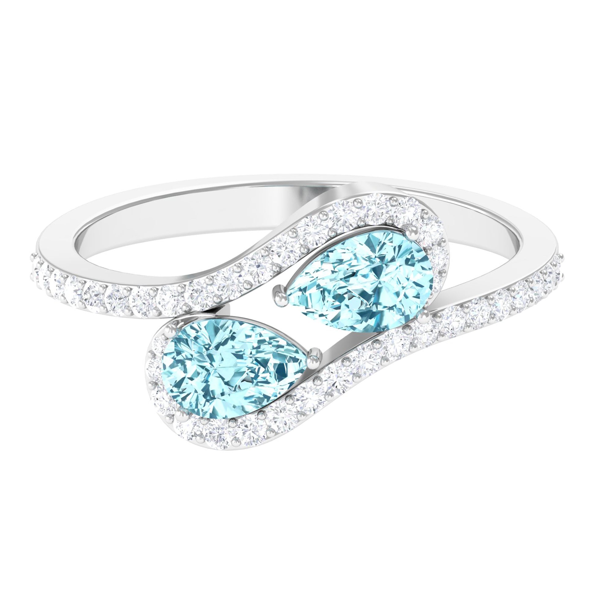 1.25 CT Pear Shape Aquamarine Two Stone Bypass Ring with Diamond Accent Aquamarine - ( AAA ) - Quality - Rosec Jewels