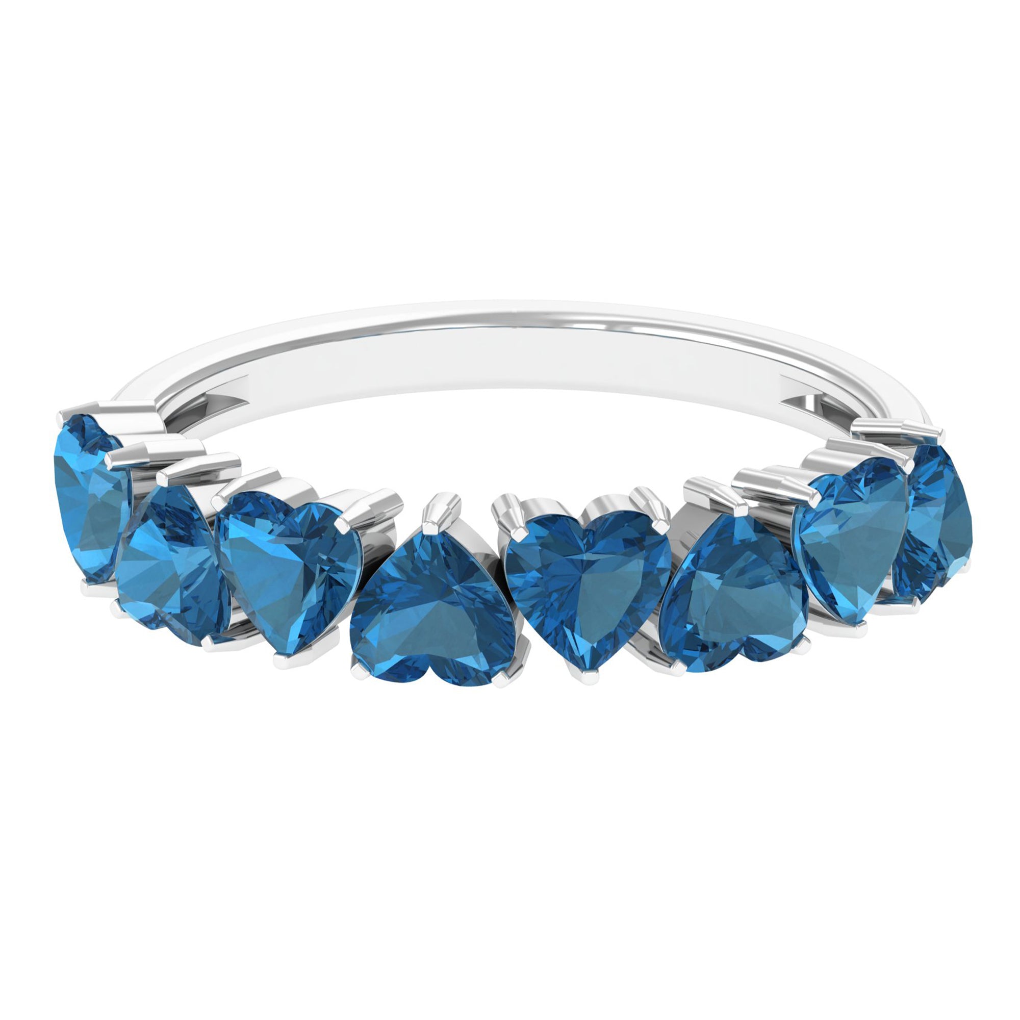 1.75 CT Heart Shape London Blue Topaz Half Eternity Band Ring in Prong Setting for Women London Blue Topaz - ( AAA ) - Quality - Rosec Jewels