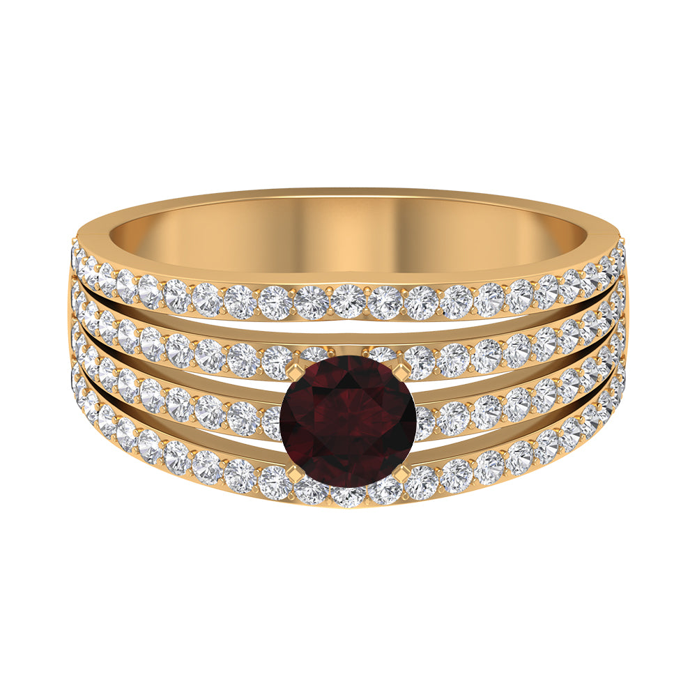 Garnet and Diamond Cocktail Engagement Ring Garnet - ( AAA ) - Quality - Rosec Jewels