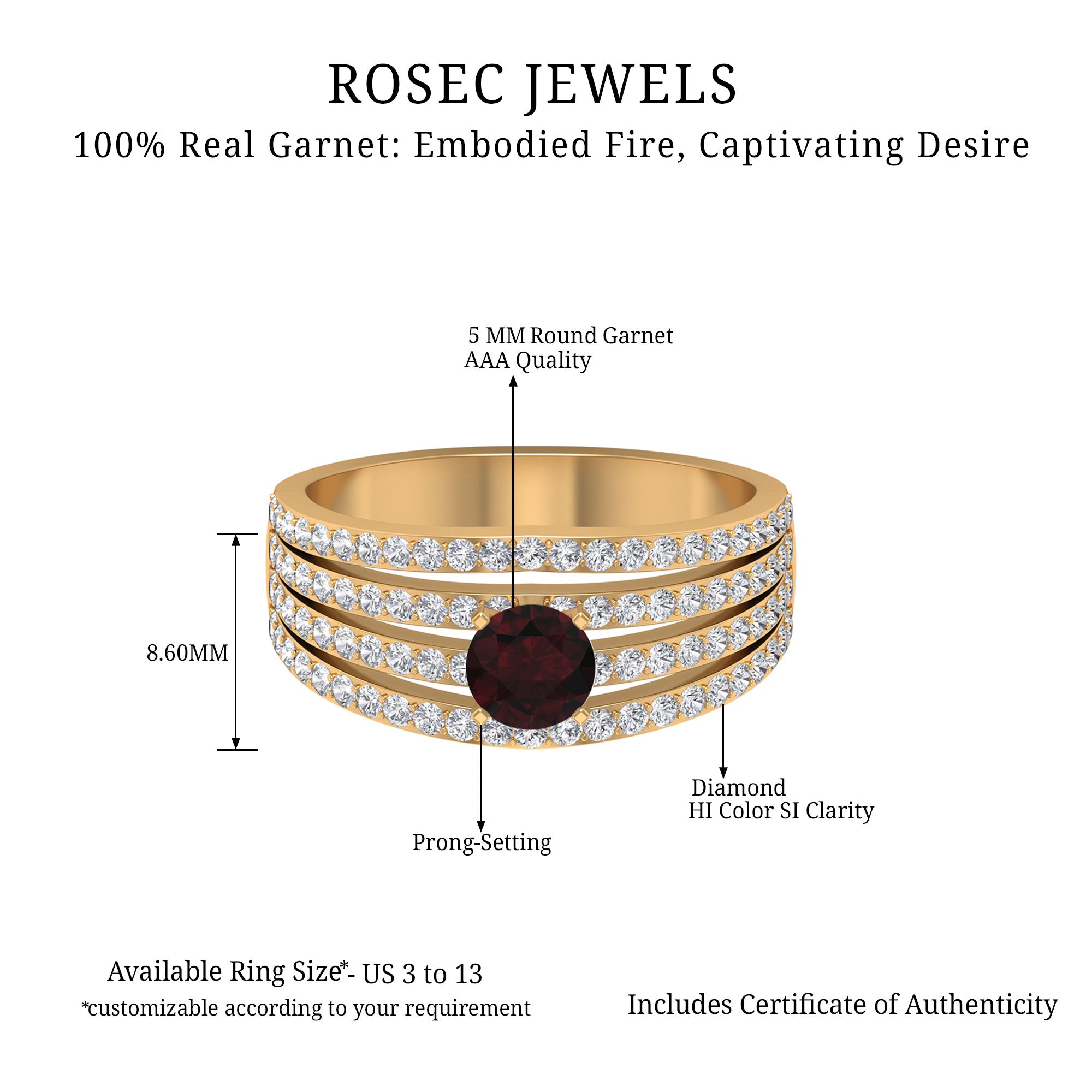 Garnet and Diamond Cocktail Engagement Ring Garnet - ( AAA ) - Quality - Rosec Jewels