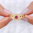 1.25 CT Created Ruby and Moissanite Flower Engagement Ring Lab Created Ruby - ( AAAA ) - Quality - Rosec Jewels