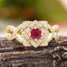 1.25 CT Created Ruby and Moissanite Flower Engagement Ring Lab Created Ruby - ( AAAA ) - Quality - Rosec Jewels