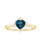 1 CT Heart Shape London Blue Topaz Ring with Diamond Accent London Blue Topaz - ( AAA ) - Quality - Rosec Jewels