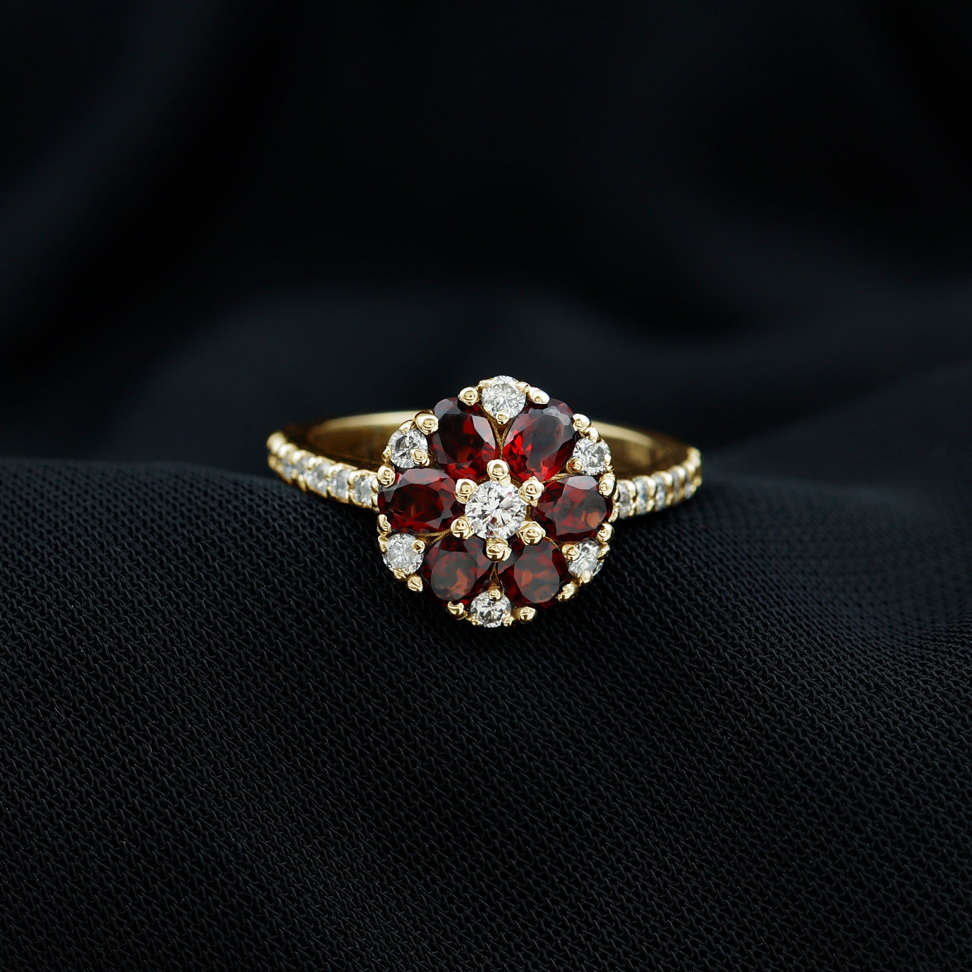 1.5 CT Garnet and Diamond Flower Cluster Engagement Ring Garnet - ( AAA ) - Quality - Rosec Jewels