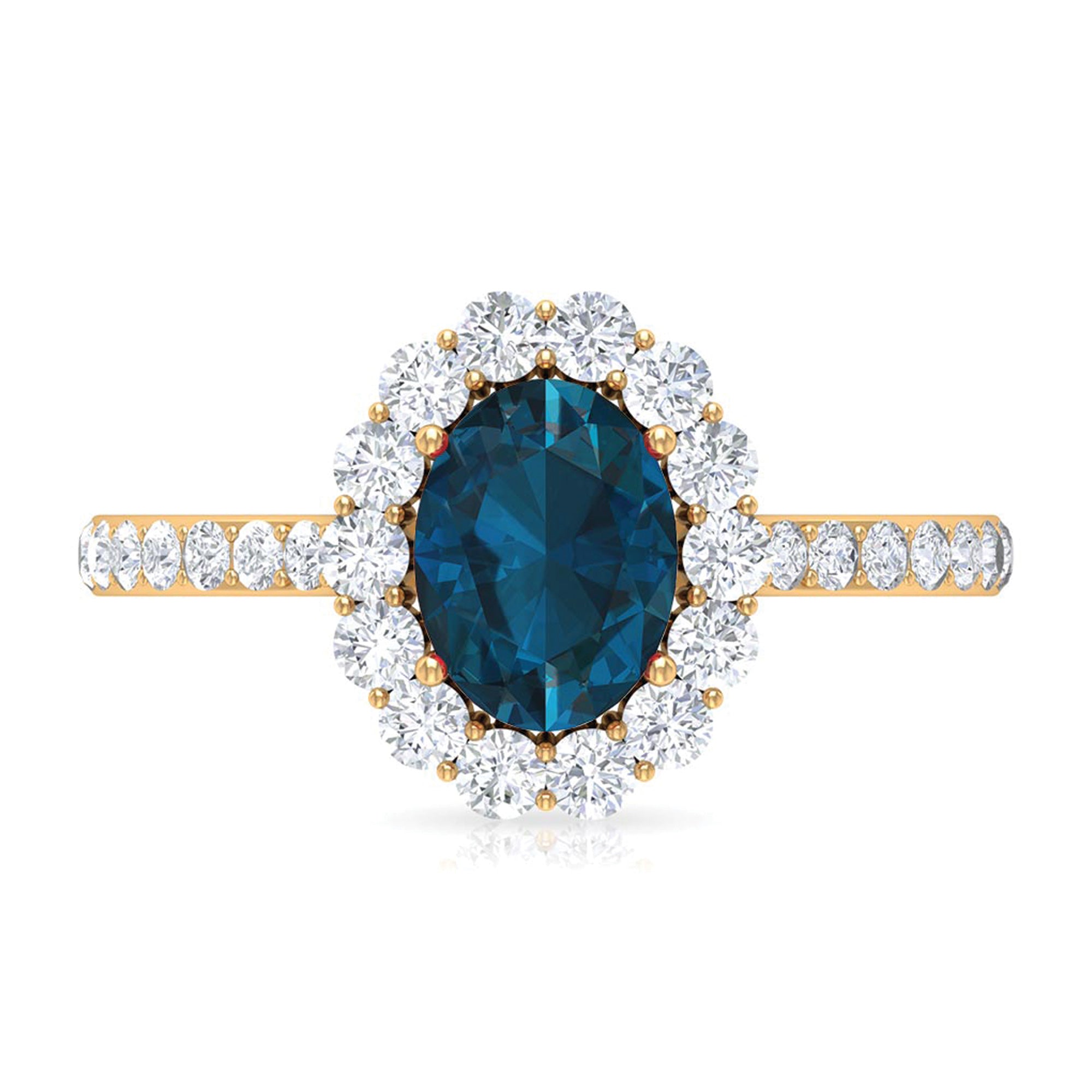 Oval Cut London Blue Topaz with Diamond Halo Ring London Blue Topaz - ( AAA ) - Quality - Rosec Jewels