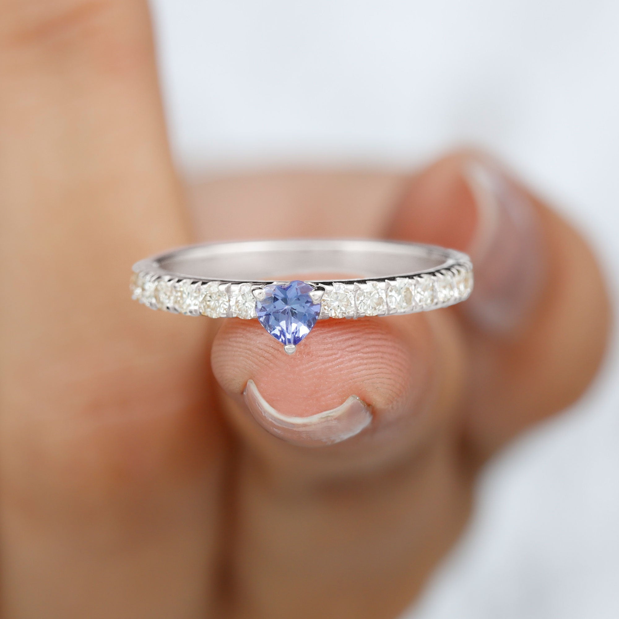 1.50 CT Heart Shaped Tanzanite Solitaire Ring with Diamond Tanzanite - ( AAA ) - Quality - Rosec Jewels