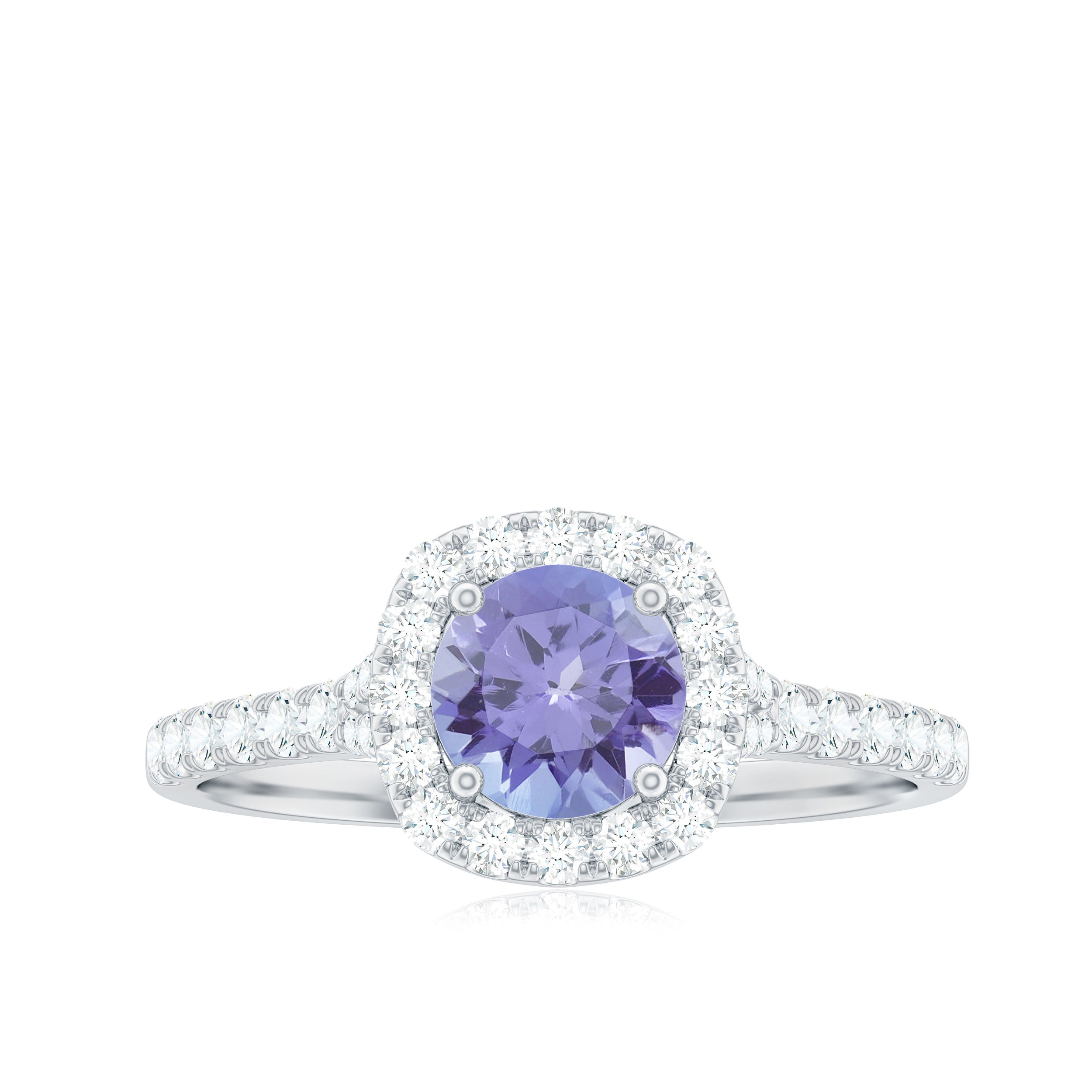 1.5 CT Round Shape Tanzanite and Diamond Floating Halo Designer Ring Tanzanite - ( AAA ) - Quality - Rosec Jewels