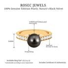 Round Tahitian Pearl Solitaire Ring with Diamond Side Stones Tahitian pearl - ( AAA ) - Quality - Rosec Jewels