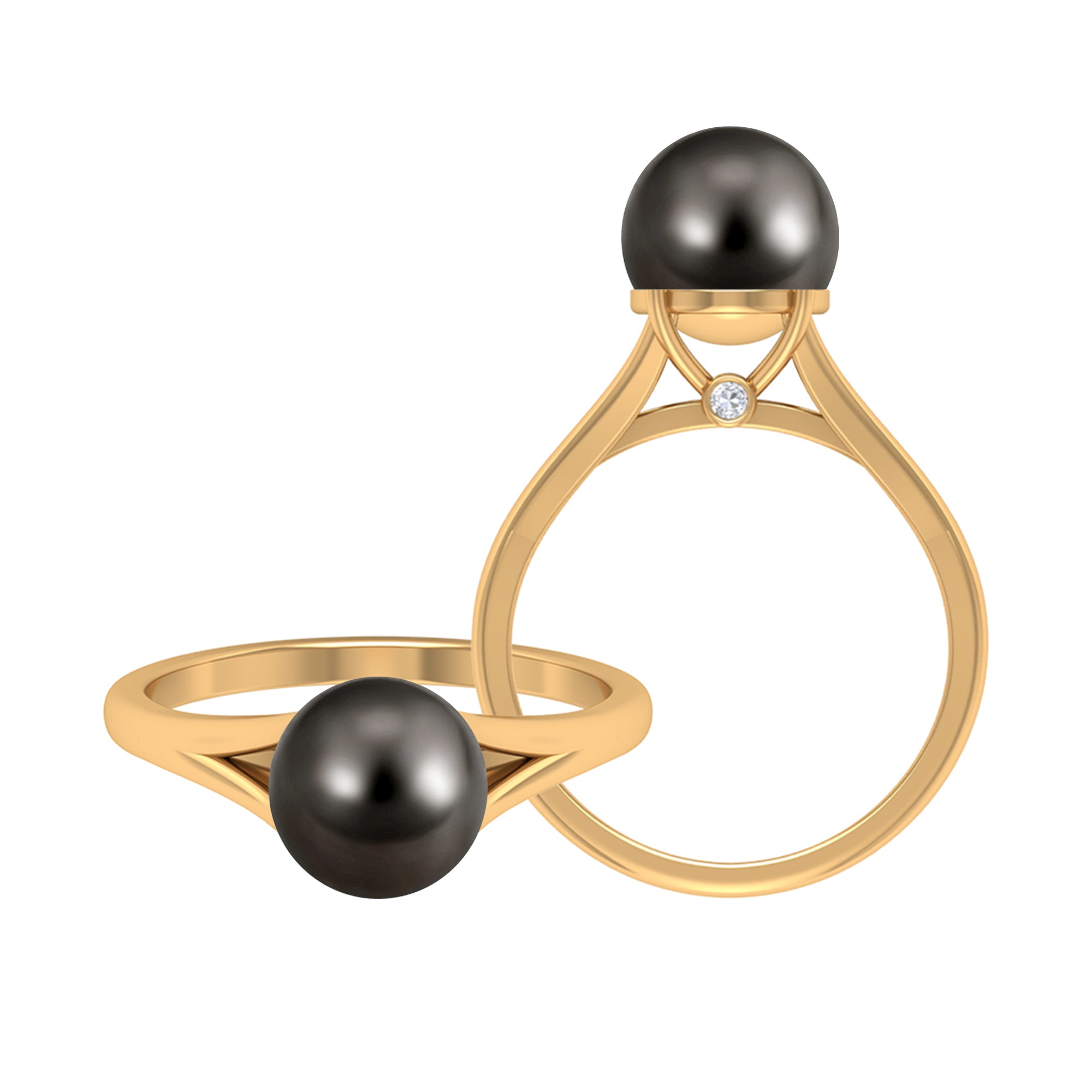 Tahitian Pearl Solitaire with Diamond Ring Tahitian pearl - ( AAA ) - Quality - Rosec Jewels