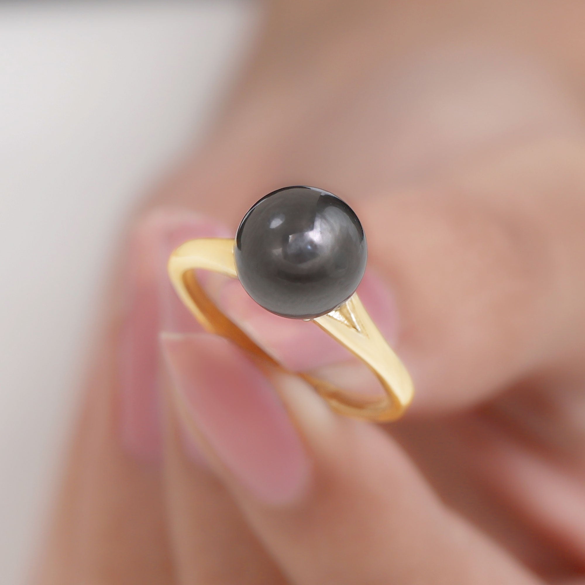 Tahitian Pearl Solitaire with Diamond Ring Tahitian pearl - ( AAA ) - Quality - Rosec Jewels