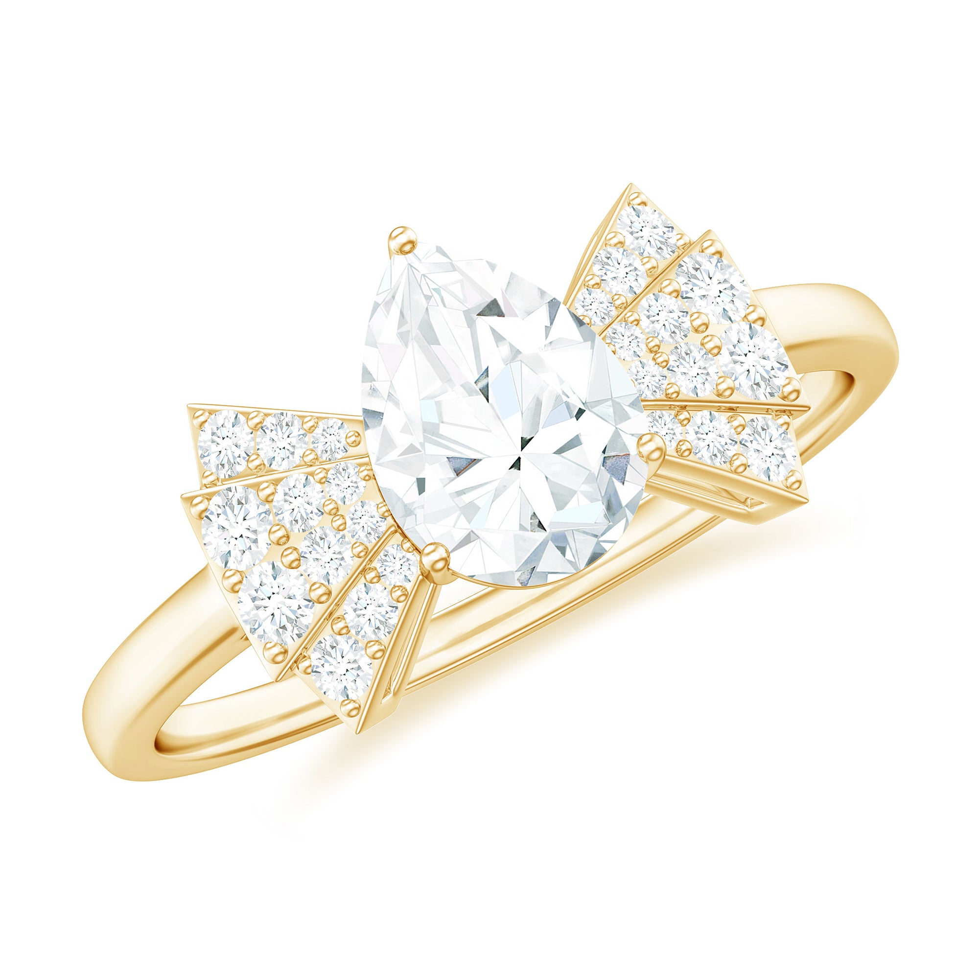 Pear Shaped Moissanite Solitaire Designer Engagement Ring in Gold Moissanite - ( D-VS1 ) - Color and Clarity - Rosec Jewels