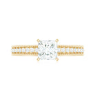 Princess Cut Moissanite Solitaire Engagement Ring with Gold Beaded Moissanite - ( D-VS1 ) - Color and Clarity - Rosec Jewels