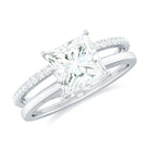 Princess Cut Solitaire Moissanite Double Band Engagement Ring Moissanite - ( D-VS1 ) - Color and Clarity - Rosec Jewels