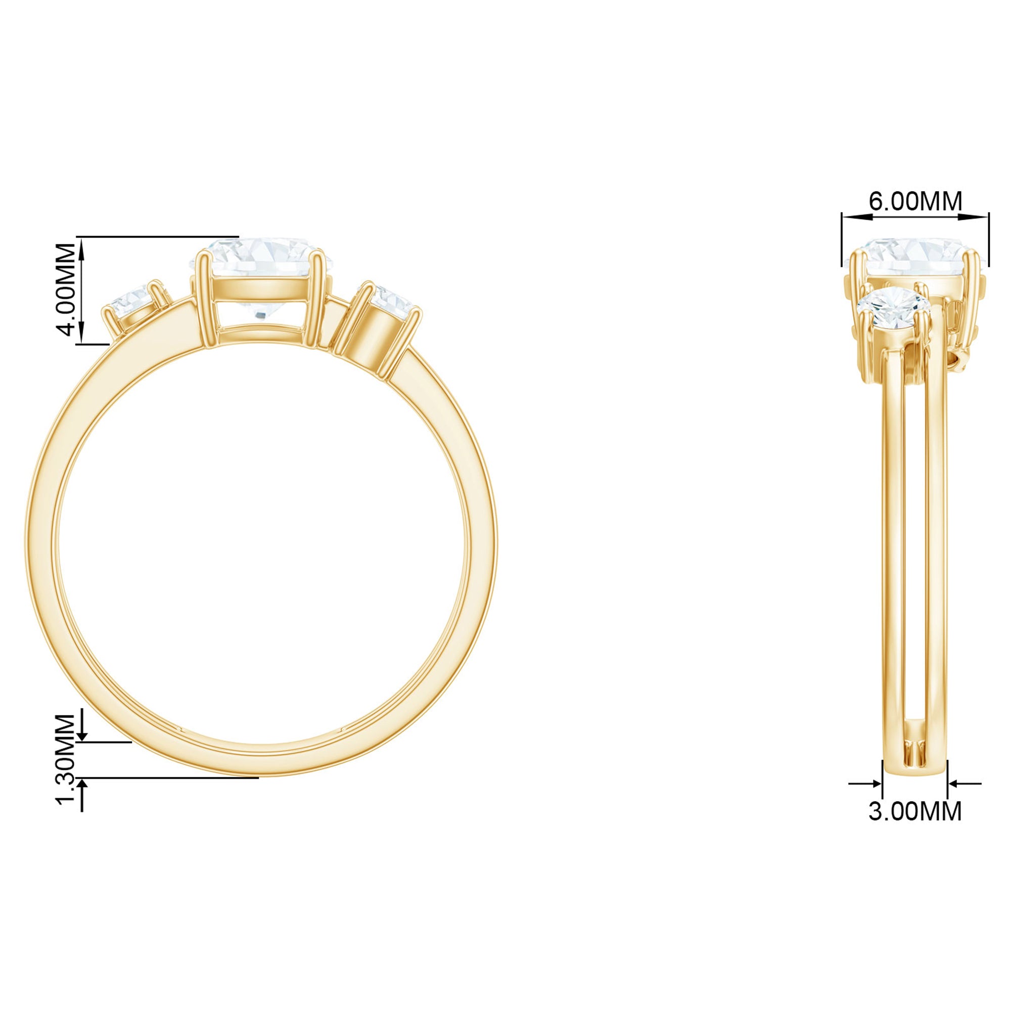 Cushion Cut Moissanite Double Band Promise Ring in Gold Moissanite - ( D-VS1 ) - Color and Clarity - Rosec Jewels